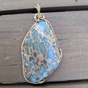 Gold Wire Wrapped Blue Stone Pendant